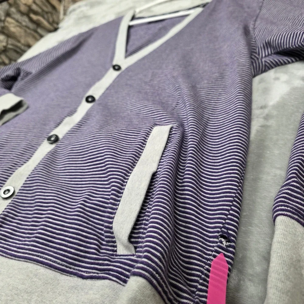 LRG‎ Lifted Research Group Striped V-Neck Cardigan 2XL Purple Gray 100% Cotton